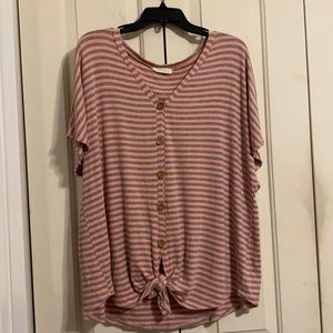 Entro Pink and Gray Stripe Shirt size L
